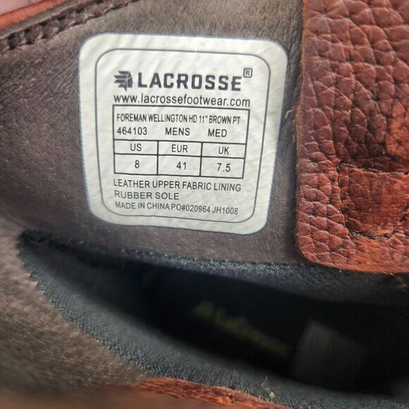LaCrosse Foreman Wellington HD 11" Work Boots Mens Sz 8 Med Brown Waterproof PT - Picture 10 of 10